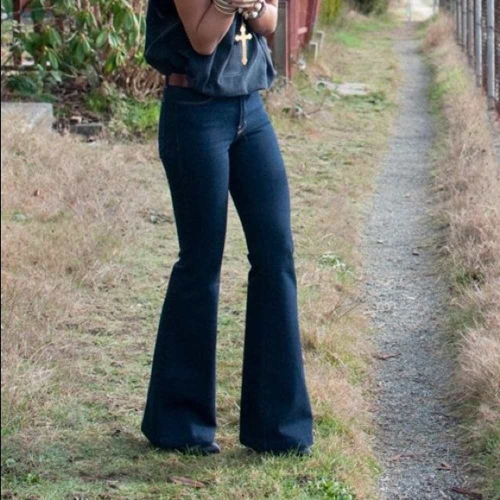 J Brand Dark Wash "The Doll" High Rise Bell Bottom